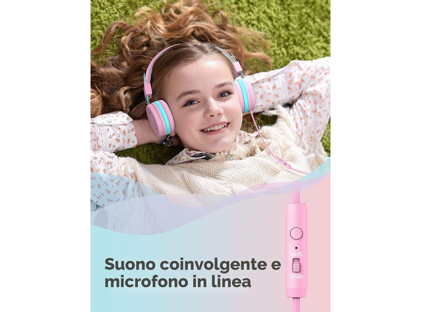 Cuffie per Bambini con Limitatore di Volume 85/94dB Stereo Pieghevoli Cavo Anti Groviglio e Jack da 3,5mm per Smartphone Tablet PC Scuola Rosa - 2