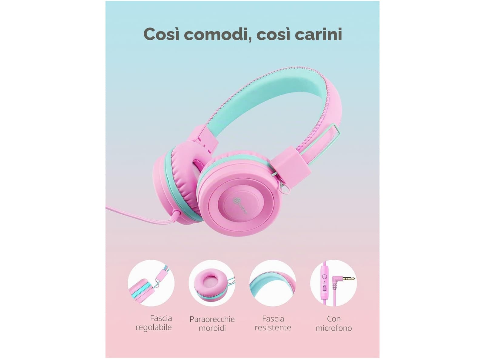 Cuffie per Bambini con Limitatore di Volume 85/94dB Stereo Pieghevoli Cavo Anti Groviglio e Jack da 3,5mm per Smartphone Tablet PC Scuola Rosa - 4