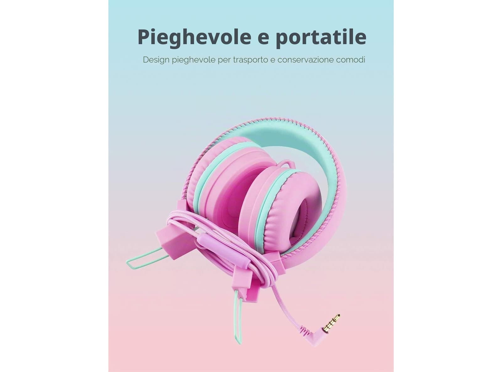 Cuffie per Bambini con Limitatore di Volume 85/94dB Stereo Pieghevoli Cavo Anti Groviglio e Jack da 3,5mm per Smartphone Tablet PC Scuola Rosa - 5