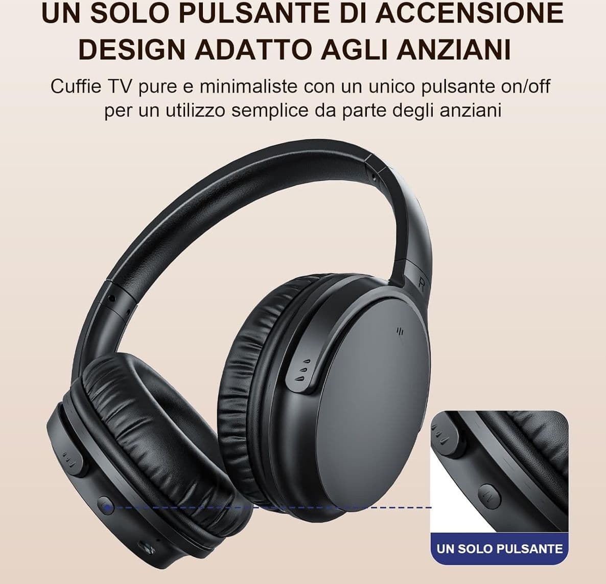 Cuffie TV Wireless per Anziani e Ipoudenti Cuffie Over-Ear con Trasmettitore USB Universale Ottico RCA AUX Audio Forte e Chiaro Bassa Latenza AptX Plug & Play - 2
