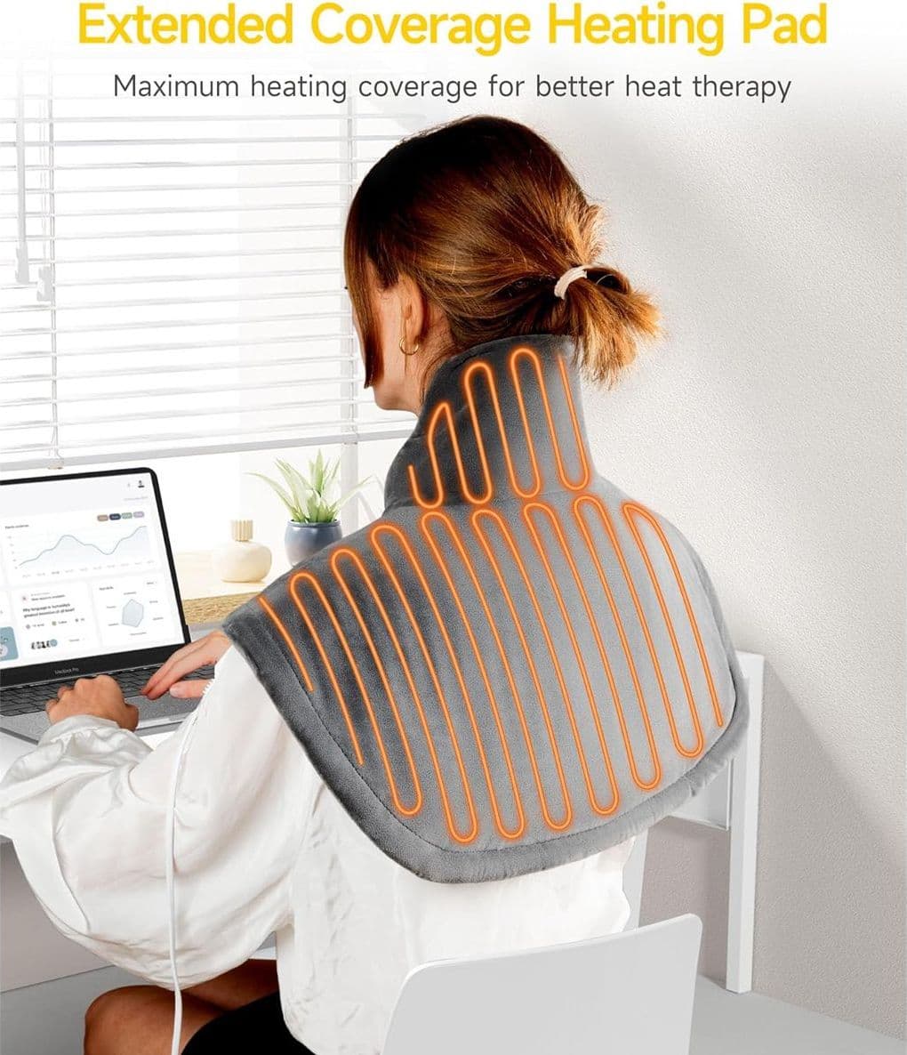 Cuscino Termico per Collo e Spalle con Controller 90 Minuti 4 Livelli di Riscaldamento Tecnologia di Riscaldamento Rapido Lavabile in Lavatrice 48x58 cm - 2
