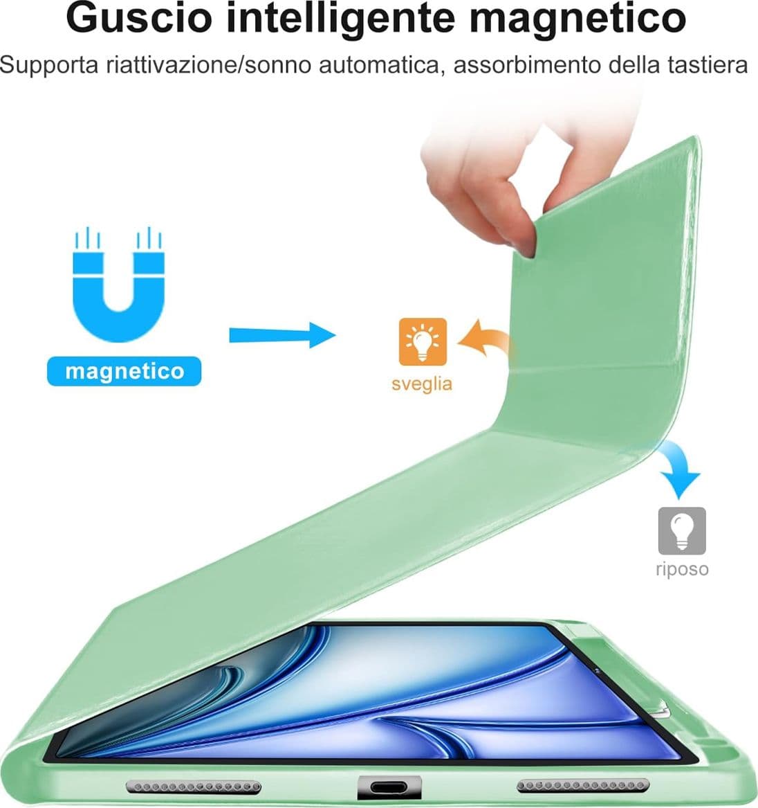 Custodia con Tastiera per iPad Air 11 Pollici M3 2025 e M2 2024 Bluetooth Rimovibile Layout Italiano per iPad Air 6 Generazione Verde Chiaro - 4
