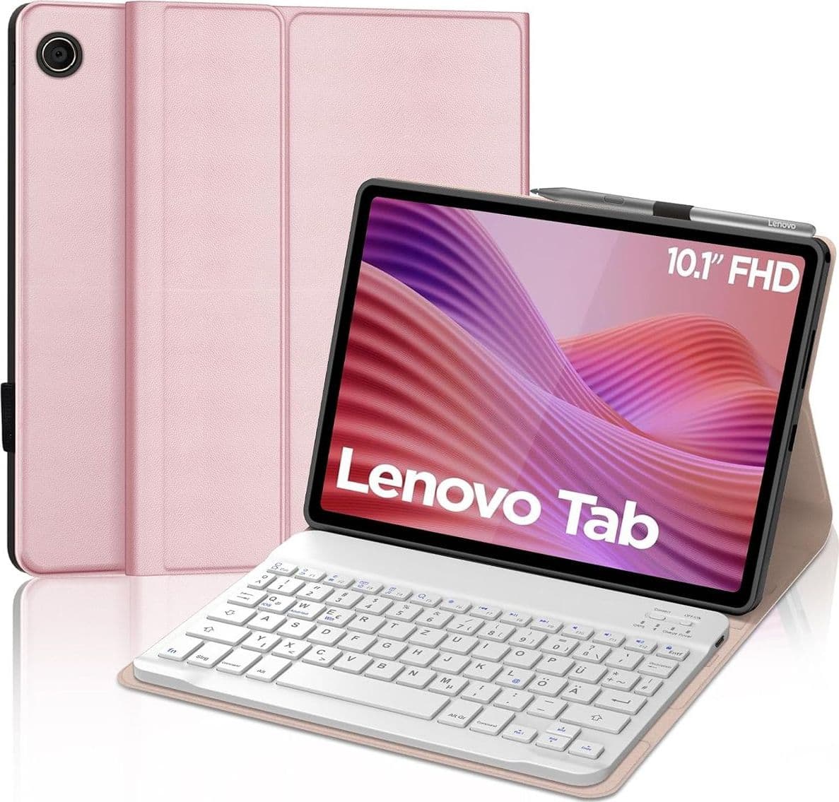 Custodia con Tastiera Bluetooth Magnetica Rimovibile per Lenovo Tab 10.1" 2025 Layout Tedesco Rosa
