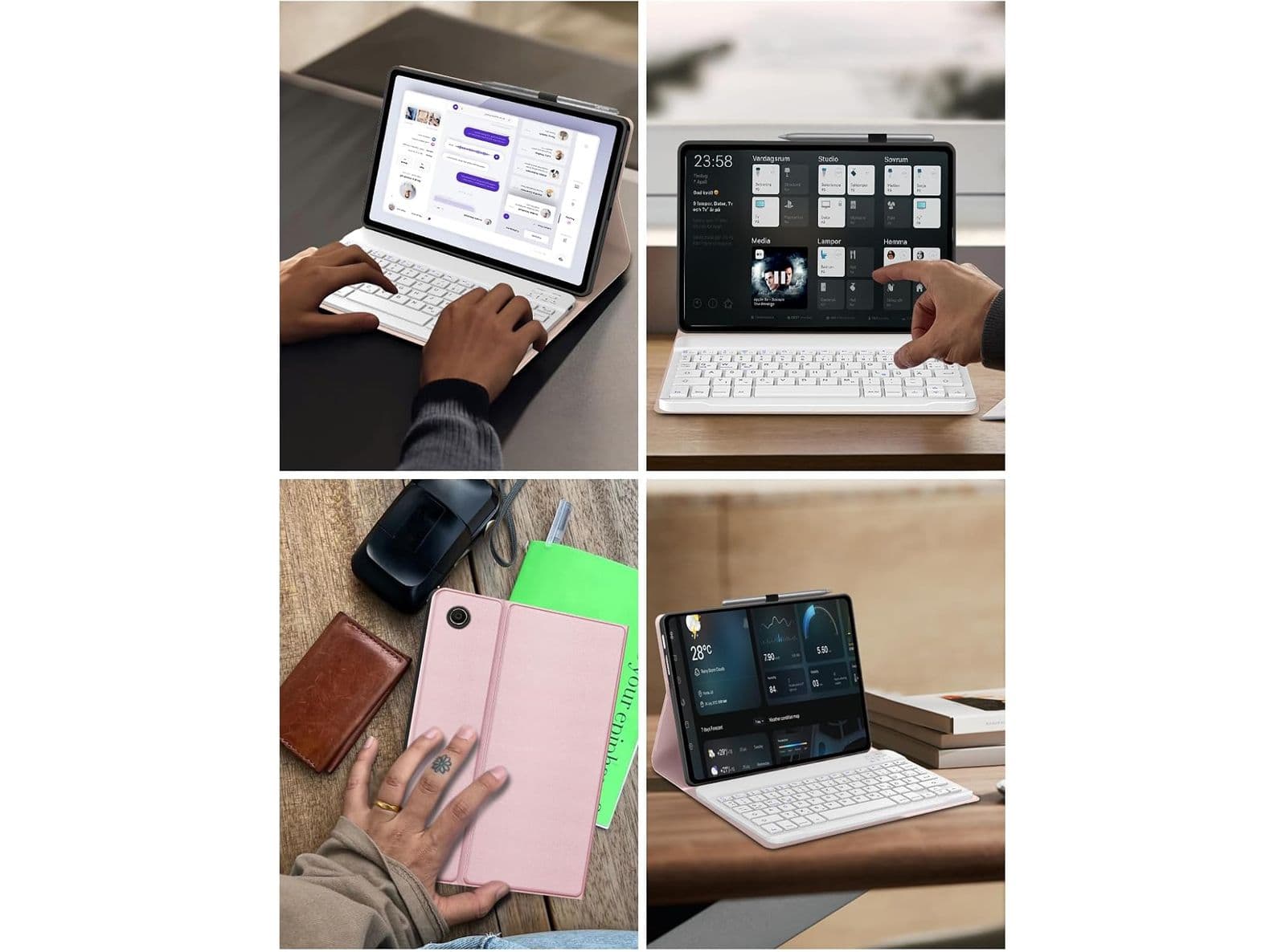 Custodia con Tastiera Bluetooth Magnetica Rimovibile per Lenovo Tab 10.1" 2025 Layout Tedesco Rosa - 4
