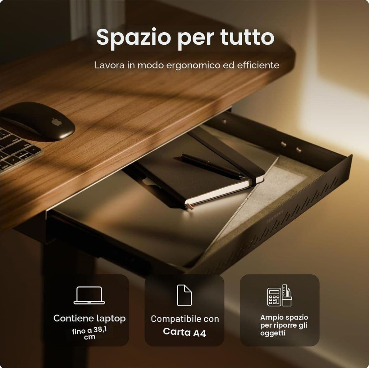 Desktronic Cassetto Sotto Scrivania in Metallo Organizzatore Nascosto Salvaspazio ad Alta Capacità Facile da Installare per Ufficio e Tavolo Toeletta Struttura Resistente - 4