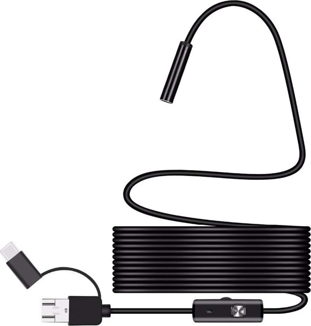 Endoscopio USB 8mm HD 1200p Cavo 5m Telecamera Ispezione Impermeabile IP68 per PC Android Bricolage Automazione Flessibile