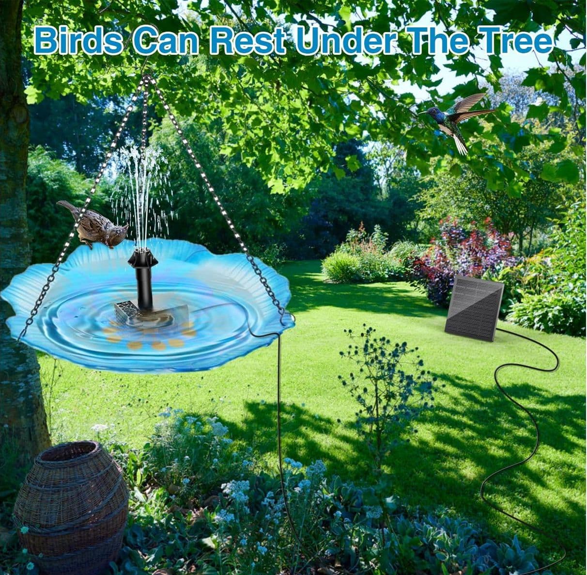 Fontana Solare per Laghetto con Pannello Solare e Pompa dell'Acqua da 3 Metri 10 Ugelli Intercambiabili per Bagno per Uccelli e Decorazione Giardino Esterno - 2