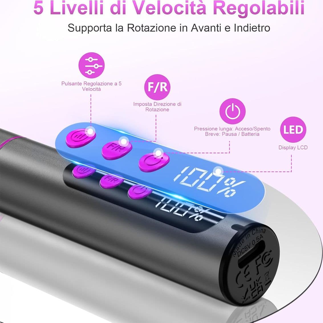 Fresa per Unghie Professionale 12 in 1 con Display LCD Trapano Elettrico 35000 RPM a 5 Velocità per Ricostruzione Gel e Acrilico Manicure e Pedicure - POFIBO - 3