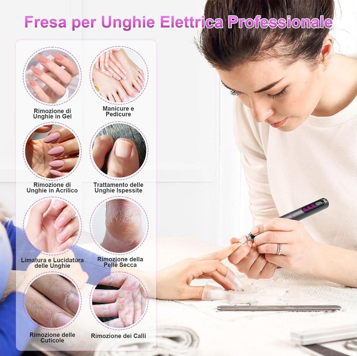 Fresa per Unghie Professionale 12 in 1 con Display LCD Trapano Elettrico 35000 RPM a 5 Velocità per Ricostruzione Gel e Acrilico Manicure e Pedicure - POFIBO - 4