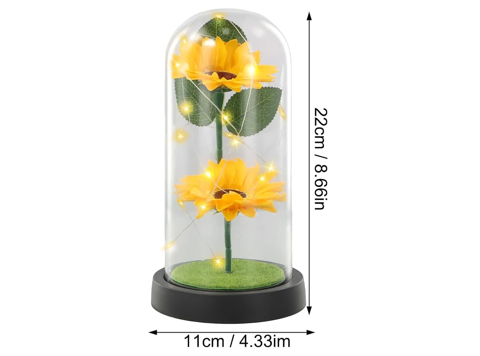 Girasole Artificiale in Cupola di Vetro con Luci LED Fiore Eterno Regalo Donna Lampada Decorativa da Interno - 4