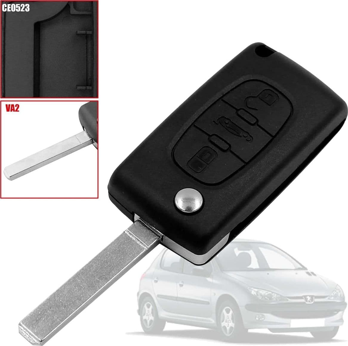 Guscio Telecomando 3 Tasti per Peugeot 207 307 407 e Citroen C3 C4 C5 CE0523 con Lama - 3