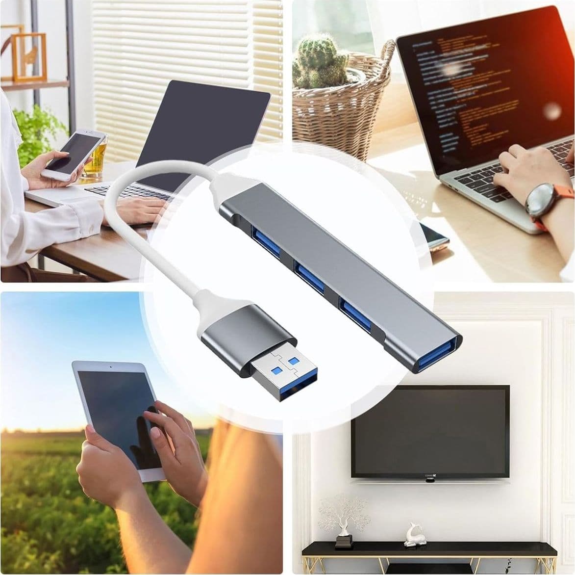 HUB Mini USB 4 Porte USB 3.0 Splitter Case in Alluminio Alta Velocità per PC e Smartphone - 2
