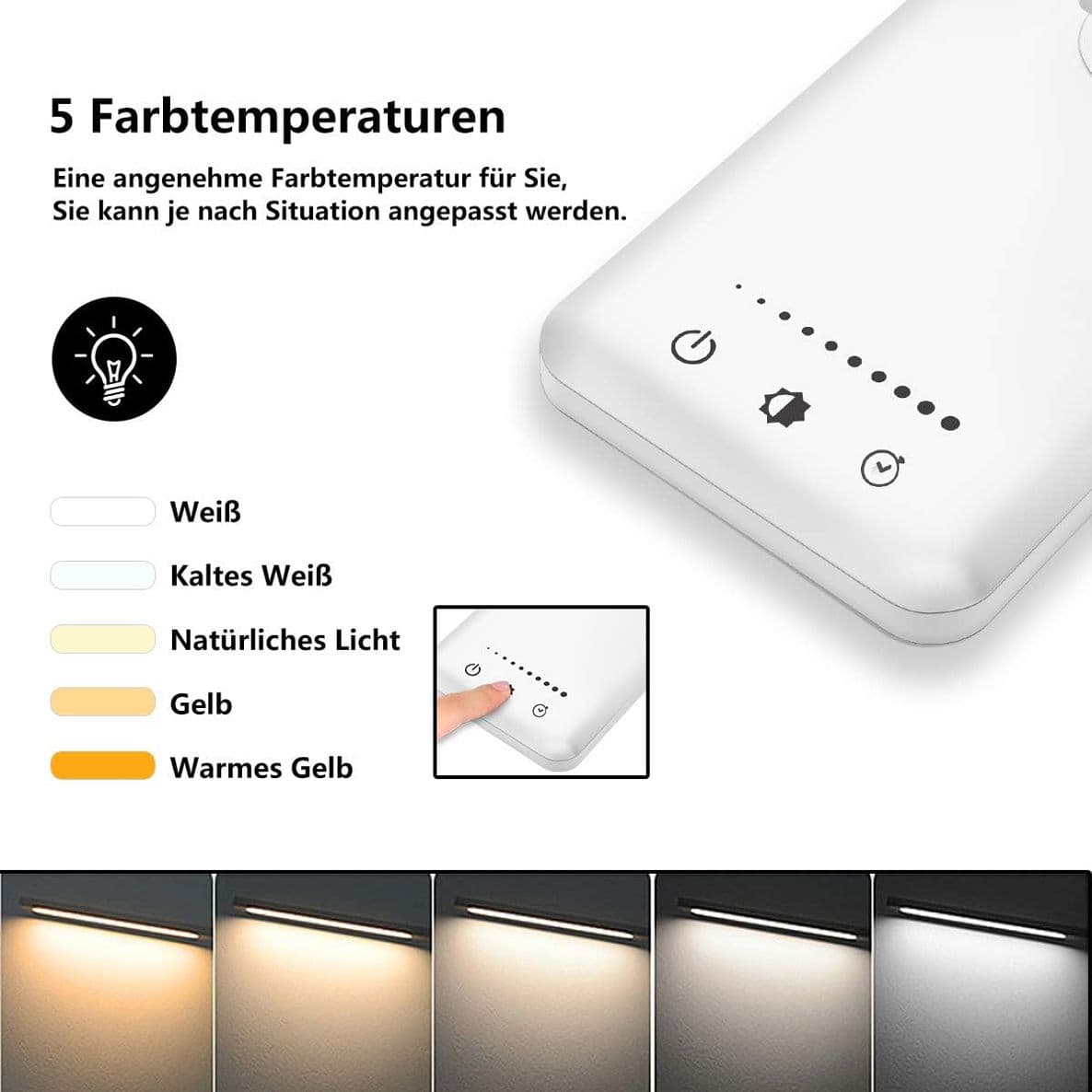Lampada da Scrivania a LED Regolabile 5 Colori e 10 Livelli di Luminosità Lampada da Comodino e Lettura con Ricarica USB per Smartphone - 2