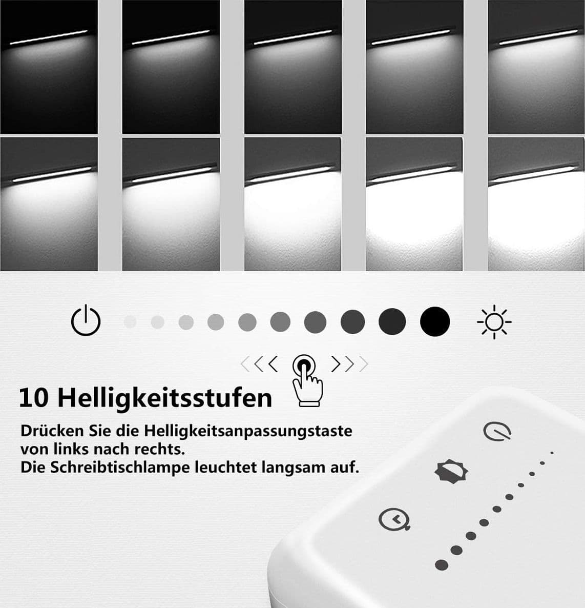 Lampada da Scrivania a LED Regolabile 5 Colori e 10 Livelli di Luminosità Lampada da Comodino e Lettura con Ricarica USB per Smartphone - 3