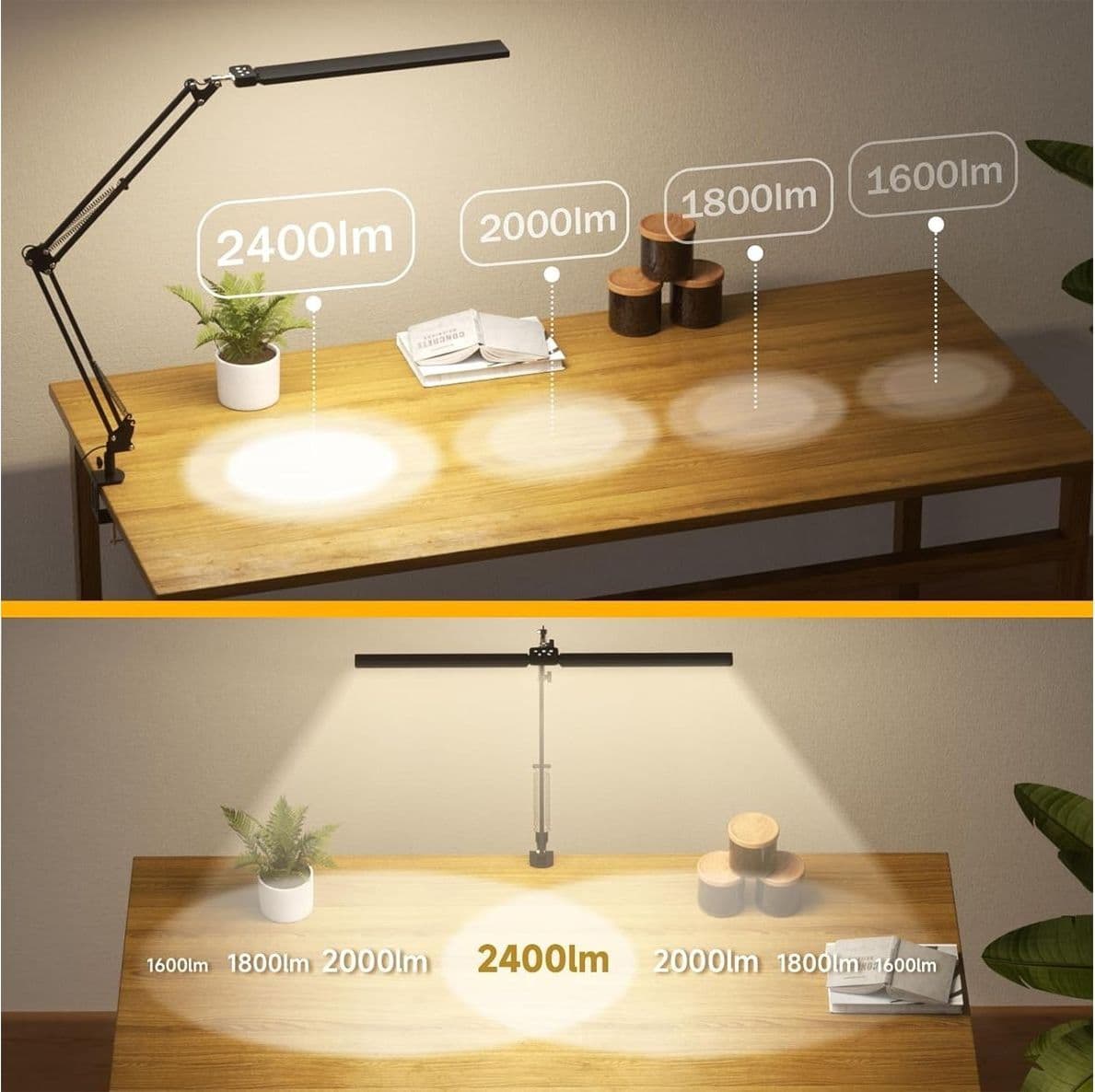 Lampada da Scrivania LED Doppia Testa da 24W e 2400 Lumen Lampada da Lavoro con Telecomando Dimmerabile 5 Temperature e Funzione Memoria per Ufficio e Lettura Nero - 2