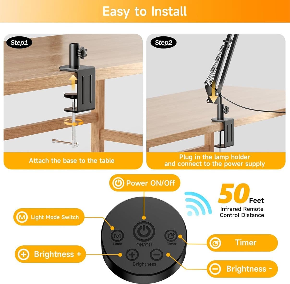 Lampada da Scrivania LED Doppia Testa da 24W e 2400 Lumen Lampada da Lavoro con Telecomando Dimmerabile 5 Temperature e Funzione Memoria per Ufficio e Lettura Nero - 3