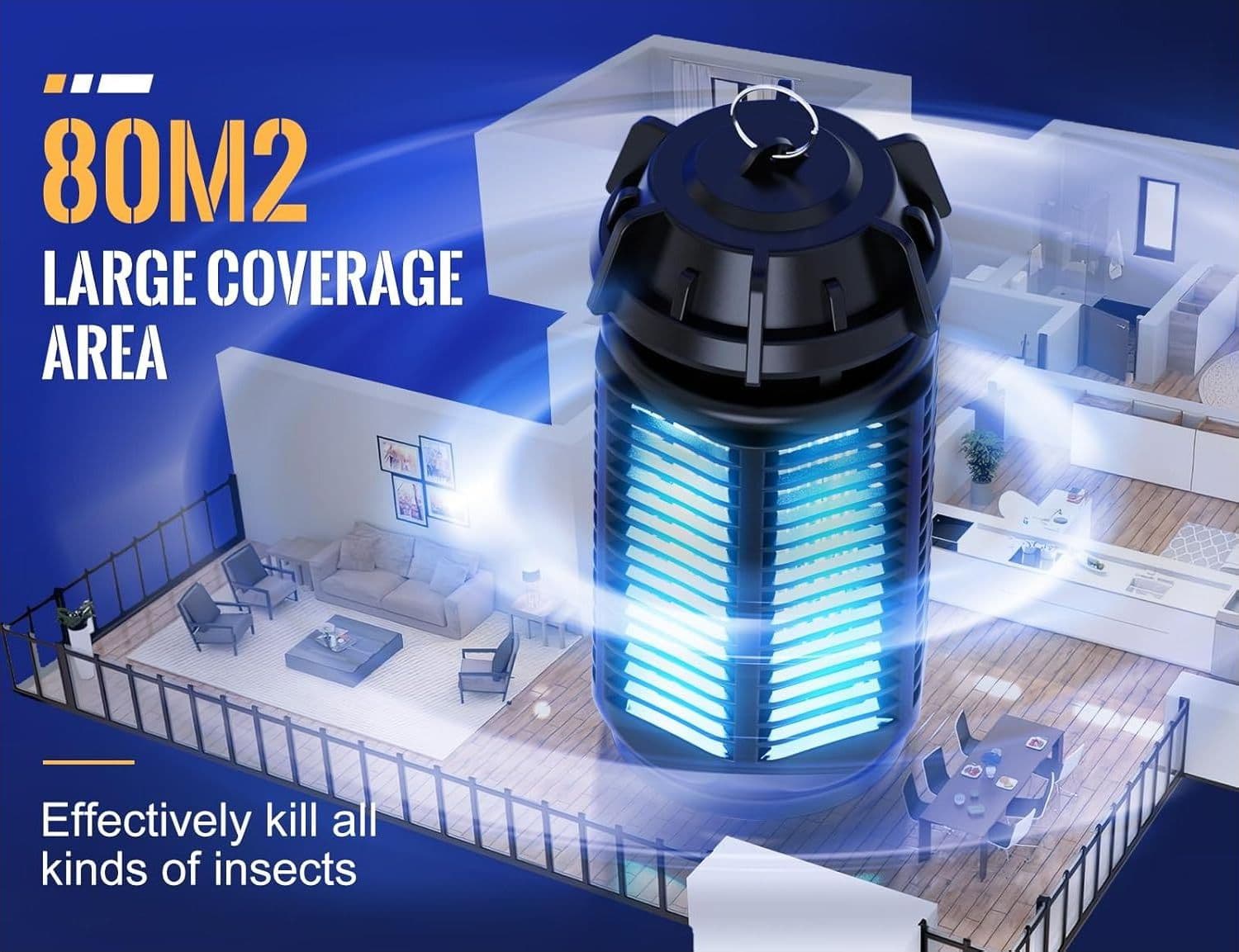 Lanterna Bug Zapper 20 W UV Antizanzare 80 m² Interni/Esterni – Zanzare, Mosche, Vespe - 4