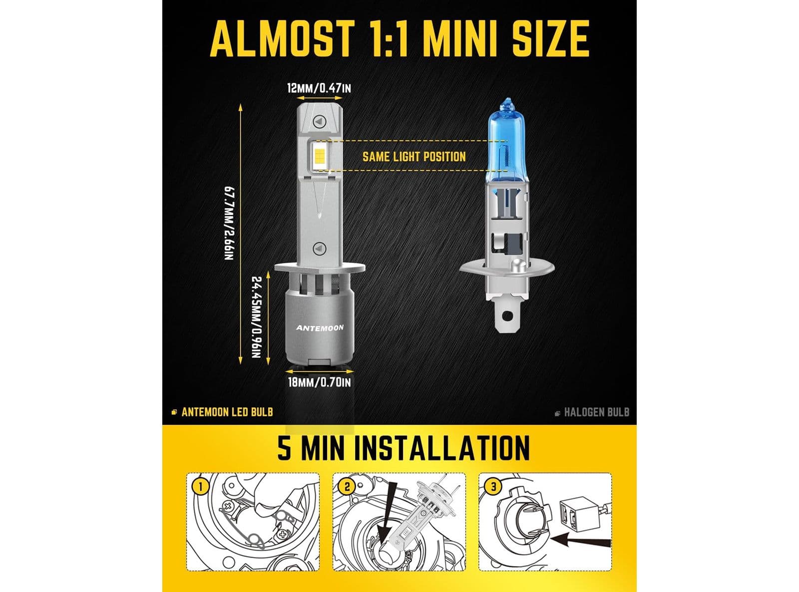 LED H1 Lampadine per Fari Auto Canbus 6000K Bianco 12V 24V Abbaglianti e Anabbaglianti Sostituzione per Alogena e Xeno - 4