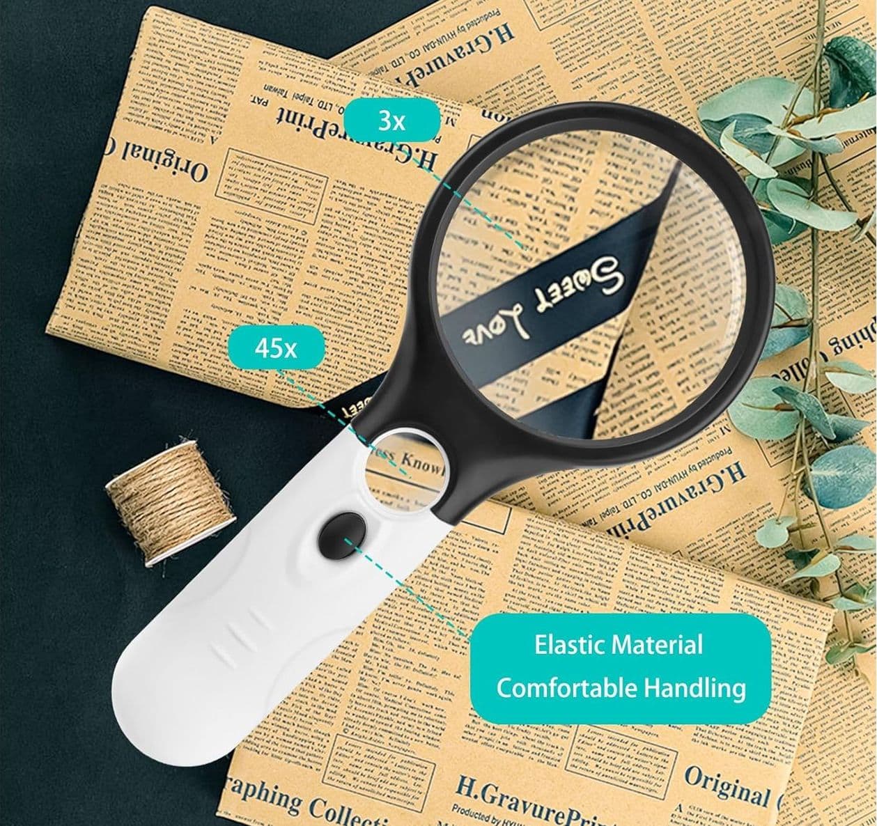 Lente di Ingrandimento con Luce LED 3X 45X per Lettura Libri e Giornali Lente d Ingrandimento Portatile per Ipovedenti Ispezione Monete e Francobolli - 3