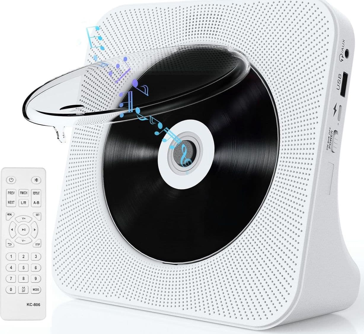 Lettore CD Portatile e Desktop con Altoparlanti Bluetooth Radio FM Protezione Anti-Salto e Copertura Antipolvere con Display LCD Funzionamento a Batteria Jack Aux Ingresso e Uscita