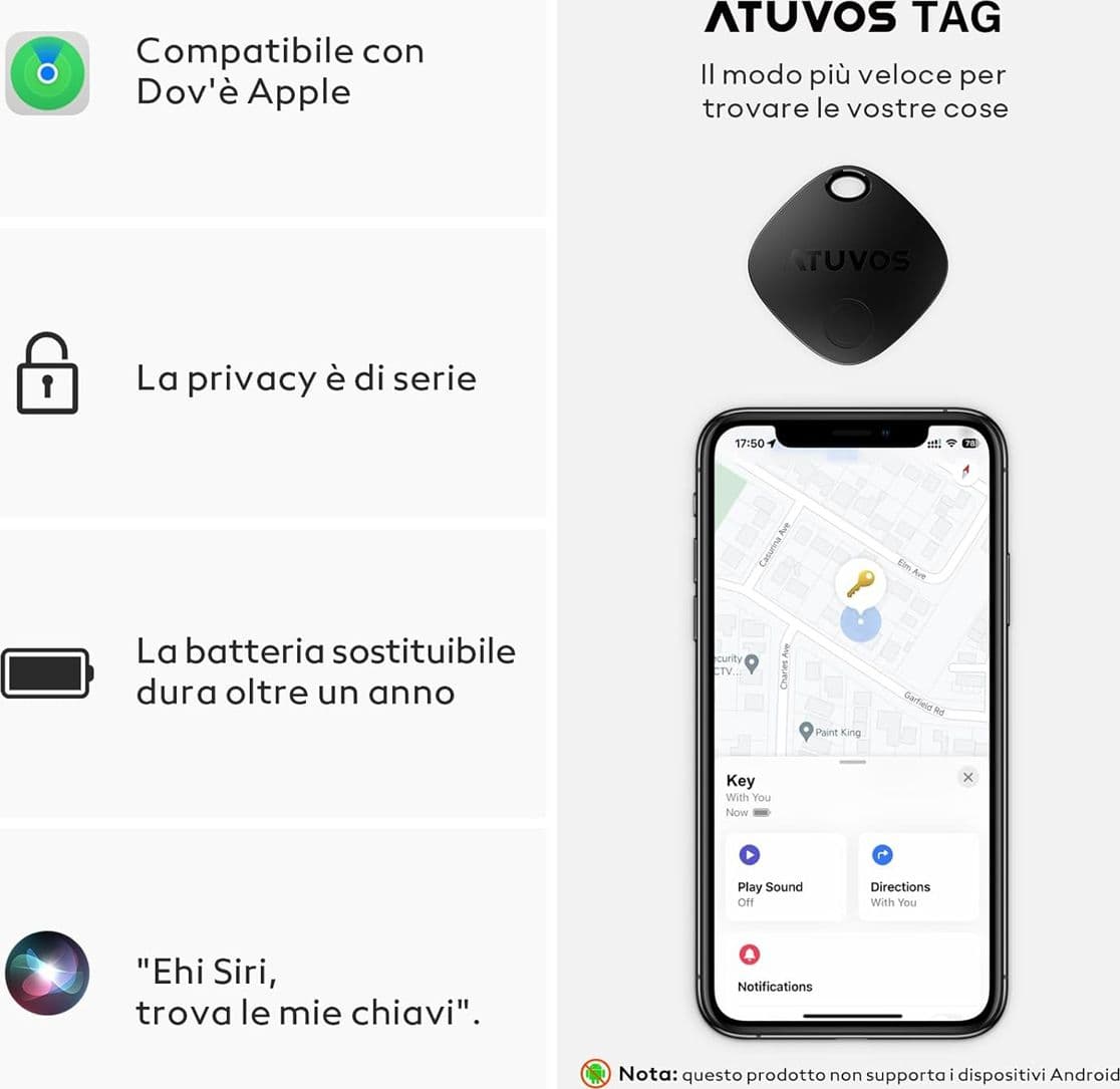 Localizzatore Air Tag Compatibile Apple solo iOS Adatto per Bagagli Valigie Zaini Borse Batteria Sostituibile  Confezione da 2 - 2