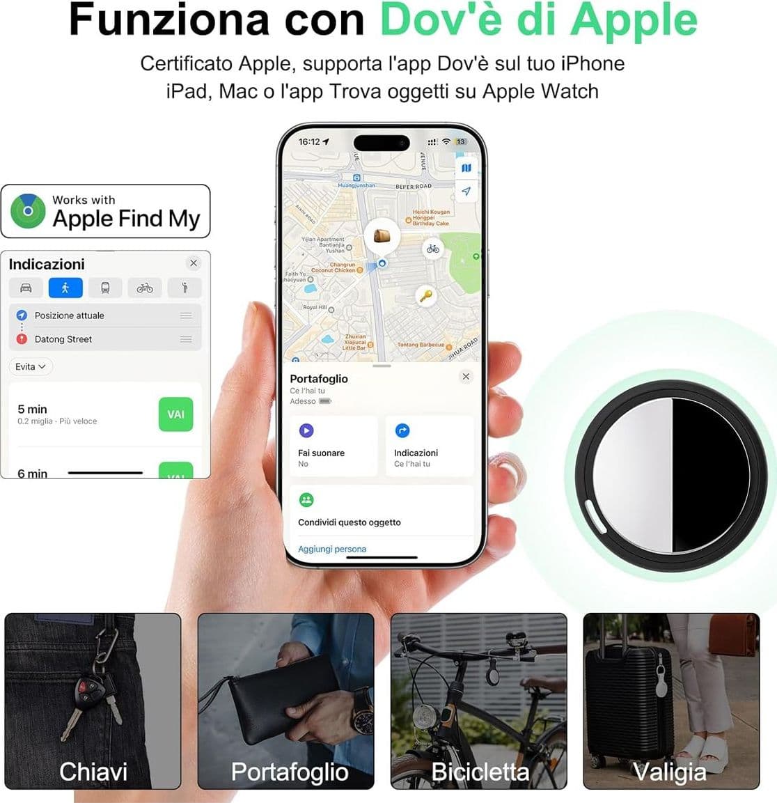 Localizzatore Smart Air Tracker Tag Compatibile Apple solo iOS Batteria di Ricambio Inclusa Adatto per Chiavi Portafoglio Auto Bici Cane Gatto Nero Confezione da 4 - 2