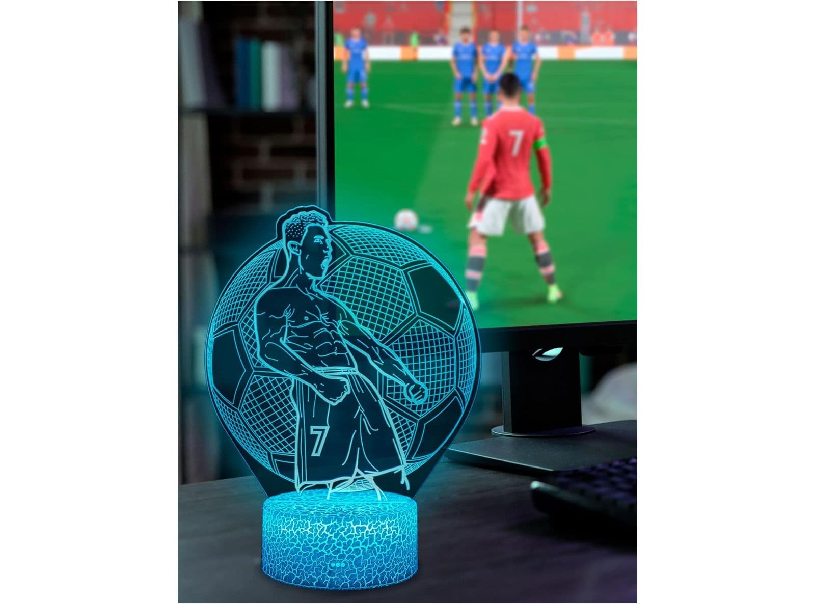 Luce Notturna Cristiano Ronaldo CR7 con Illusione 3D 16 Colori Cangianti con Telecomando per Tifosi di Calcio - 2