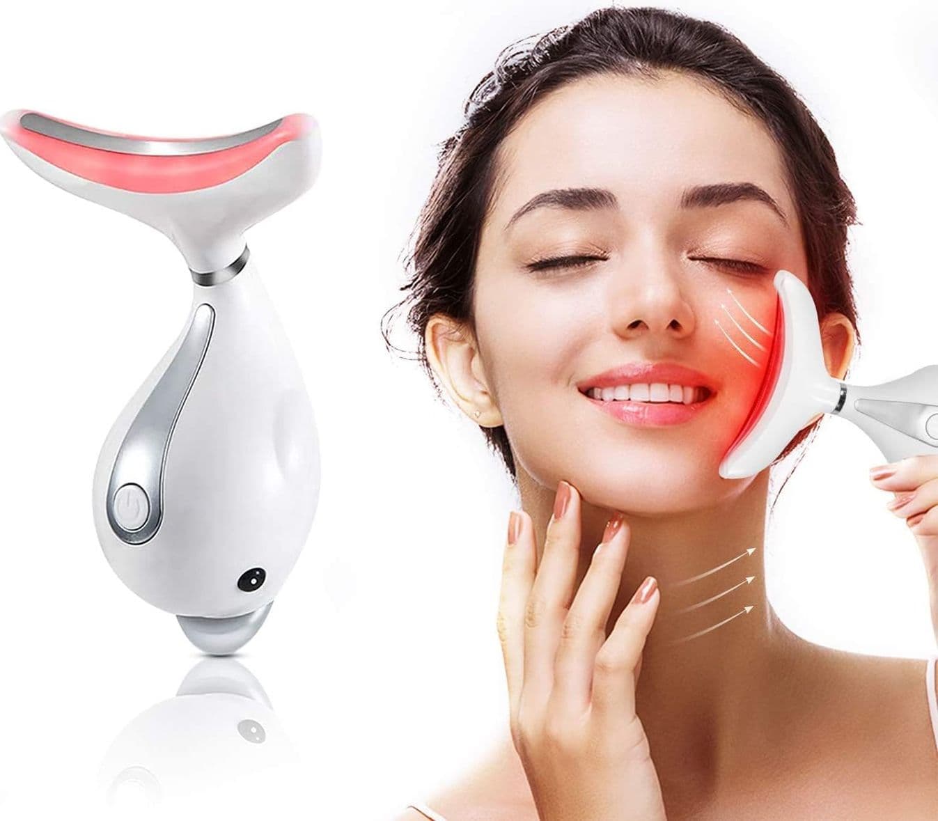 Massaggiatore Viso Sonico PELCAS a LED Dispositivo Rassodante e Tonificante Con Microcorrente Calore Magnetico a 45°C 3 Modalità Effetto Lifting Occhi Collo e Viso Anti Età e Antirughe Ricaricabile USB