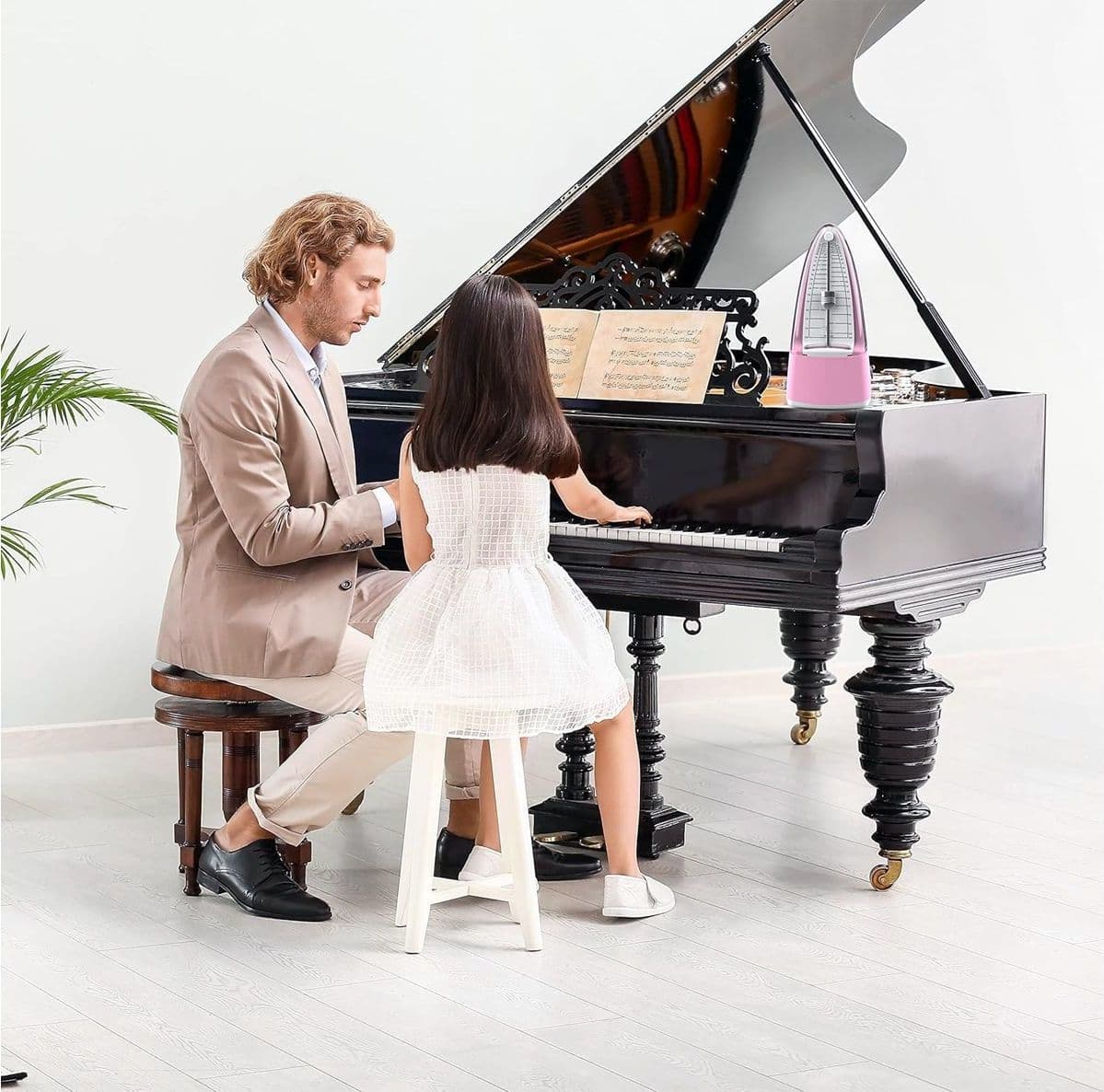 Metronomo Meccanico A Volume Moderato Con Ritmo Preciso Design Essenziale Leggero Portatile Adatto Per Pianoforte Chitarra Violino Ukulele Rosa Macaroon - 3