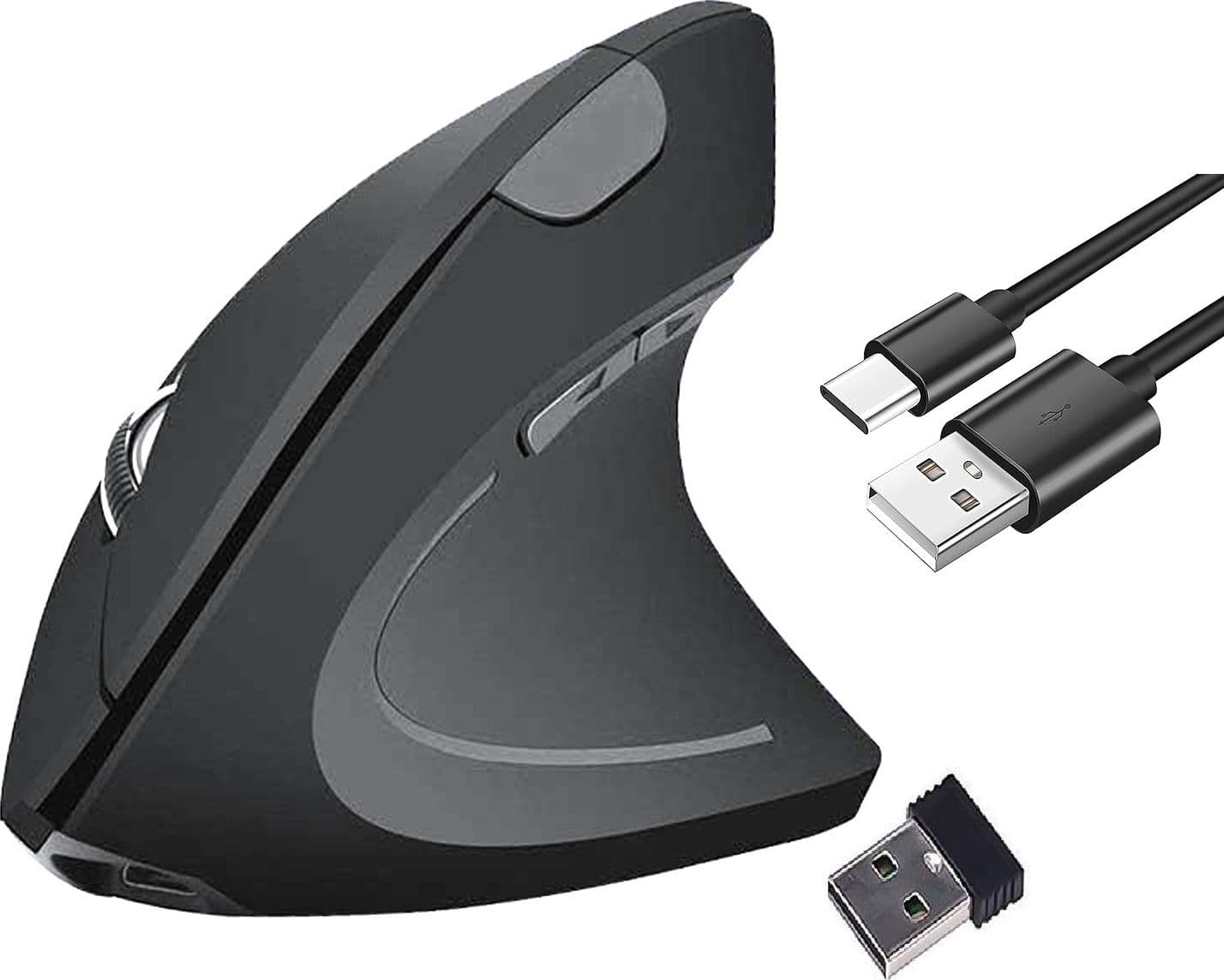Mouse Ergonomico Verticale Ricevitore Bluetooth o USB Type-C Clic Silenziosi 5 Tasti per PC Laptop Mac