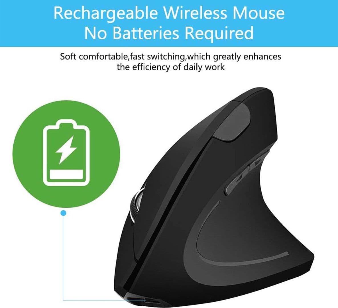 Mouse Ergonomico Verticale Ricevitore Bluetooth o USB Type-C Clic Silenziosi 5 Tasti per PC Laptop Mac - 3