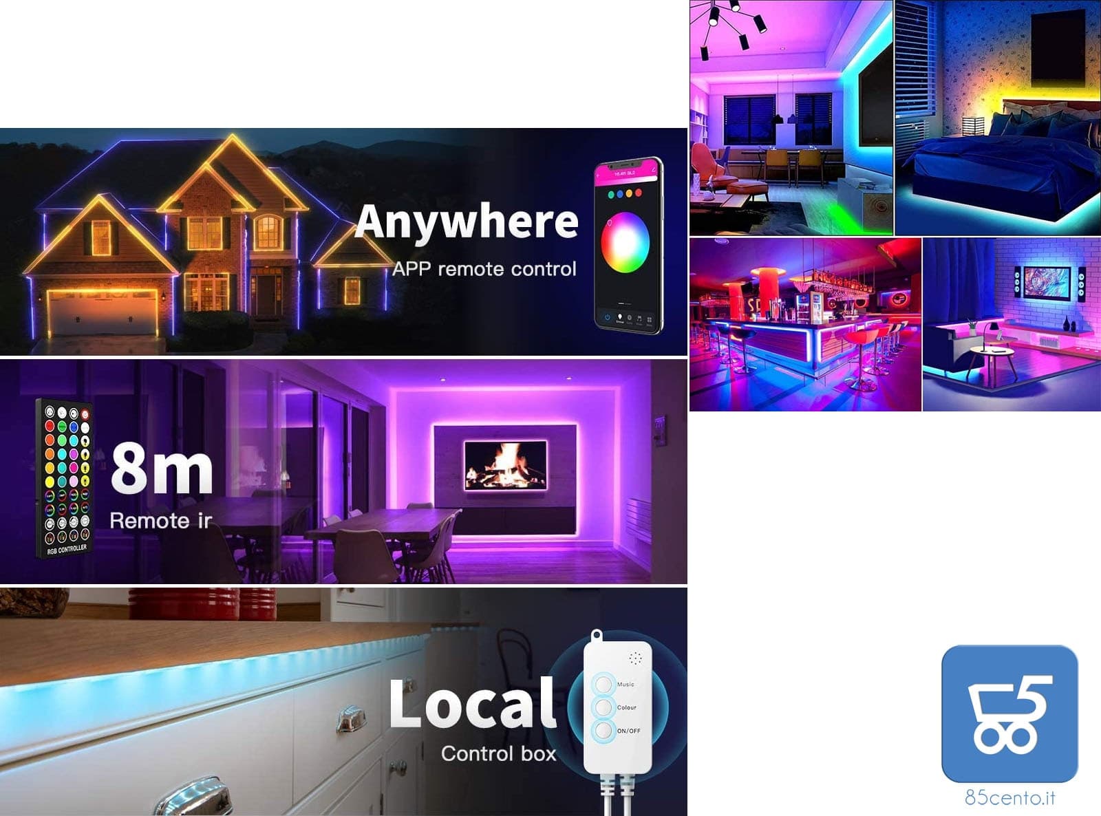 Nastri Led Lights 10 m Nobent Smart Compatibile con Amazon Echo Dot Google Home Alexa APP Controlled Music Sync RGB - 2