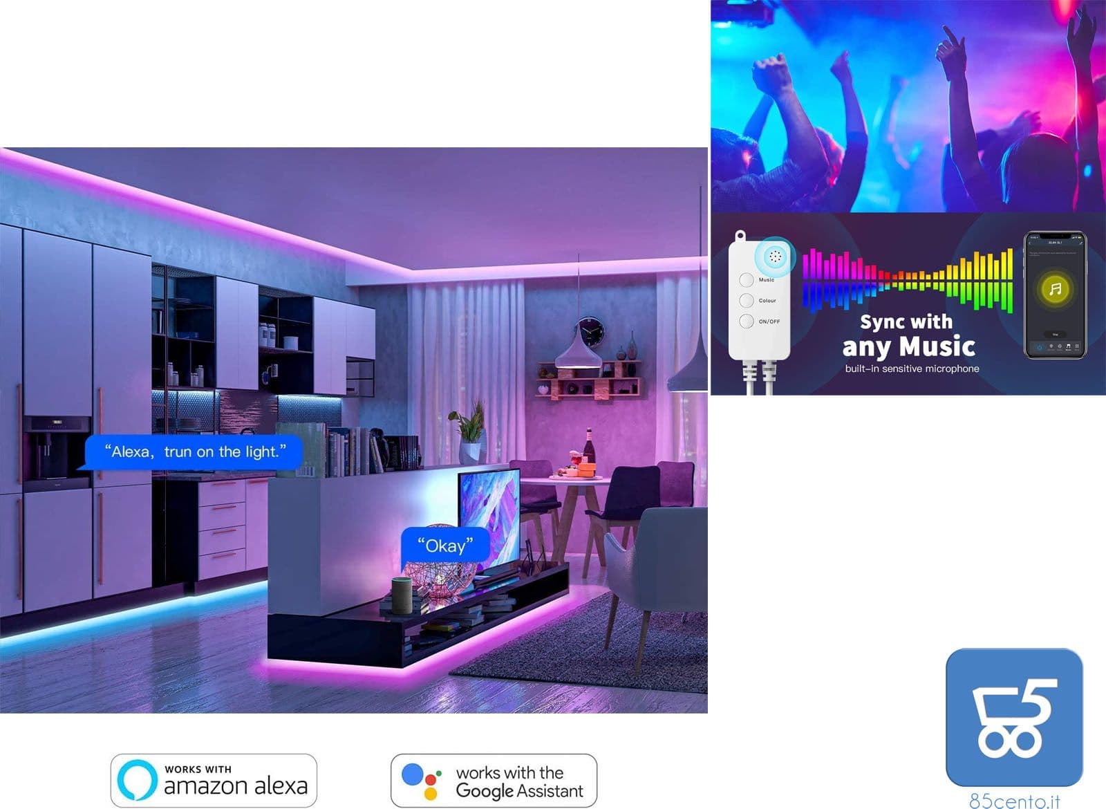 Nastri Led Lights 10 m Nobent Smart Compatibile con Amazon Echo Dot Google Home Alexa APP Controlled Music Sync RGB - 3