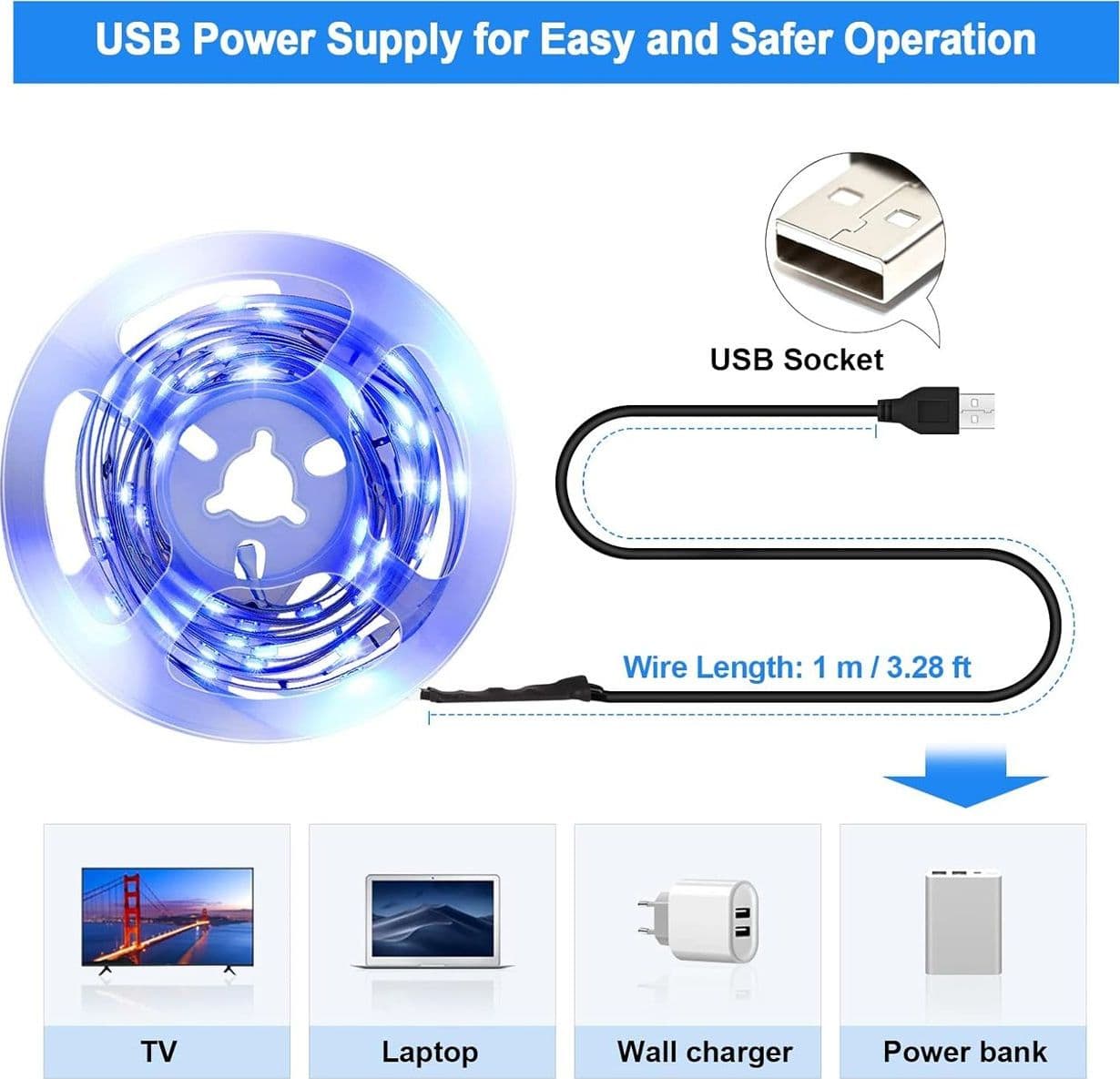 OMERIL Striscia LED 2M RGB 5050 con 16 Colori e 4 Modalità Alimentata USB Impermeabile con Telecomando IR per TV Retroilluminazione - 5