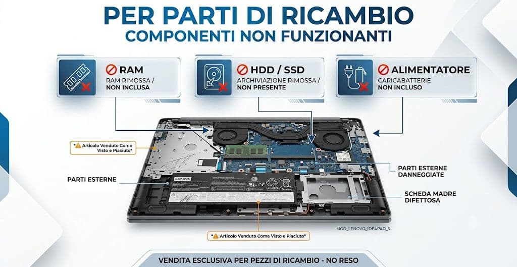 Parti di Ricambi Notebook Lenovo IdeaPad 5 AMD Ryzen 5 5500U 14" HDMI No RAM No HDD No Alimentatore Scheda madre non Funzionante - Per Parti di Ricambio - 8