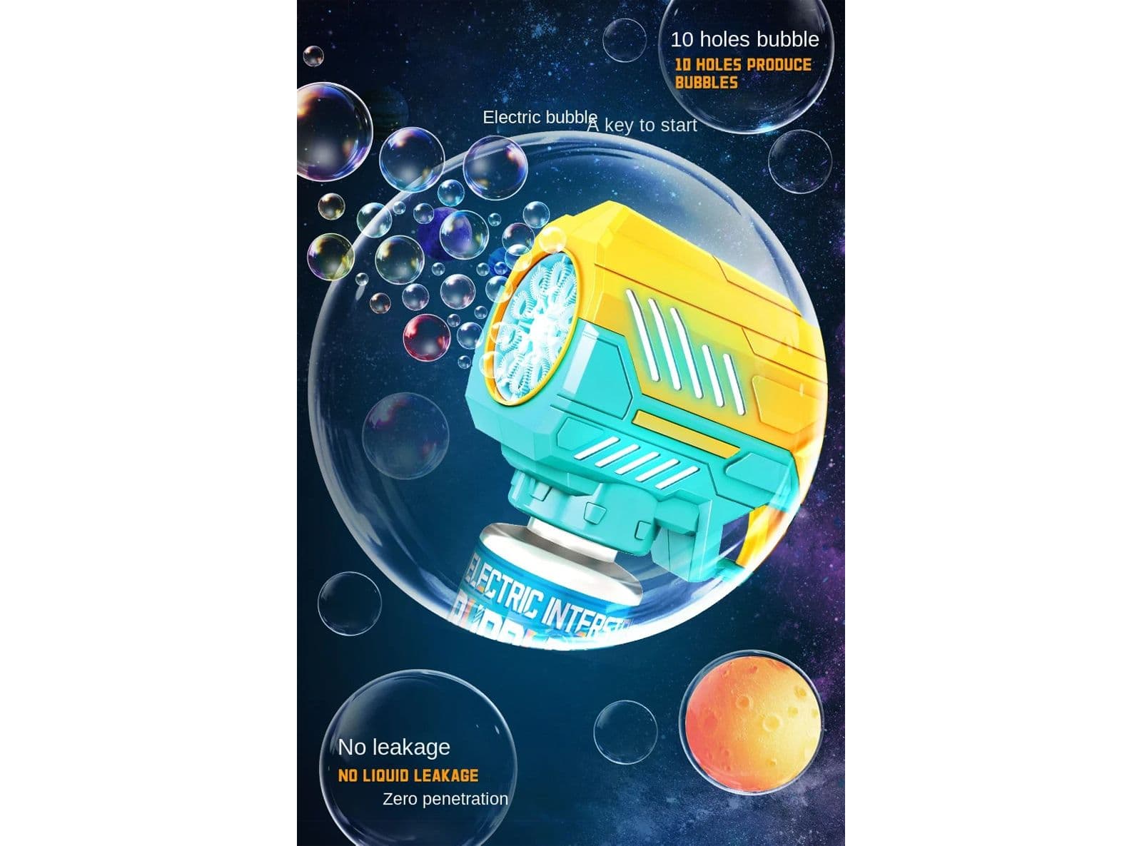 Pistola per Bolle Interstellari Elettrica con Luce LED Soffiatore Automatico a 10 Fori Giocattolo Divertente per Bambini Feste Matrimoni e Spettacoli Batterie Non Incluse - 4
