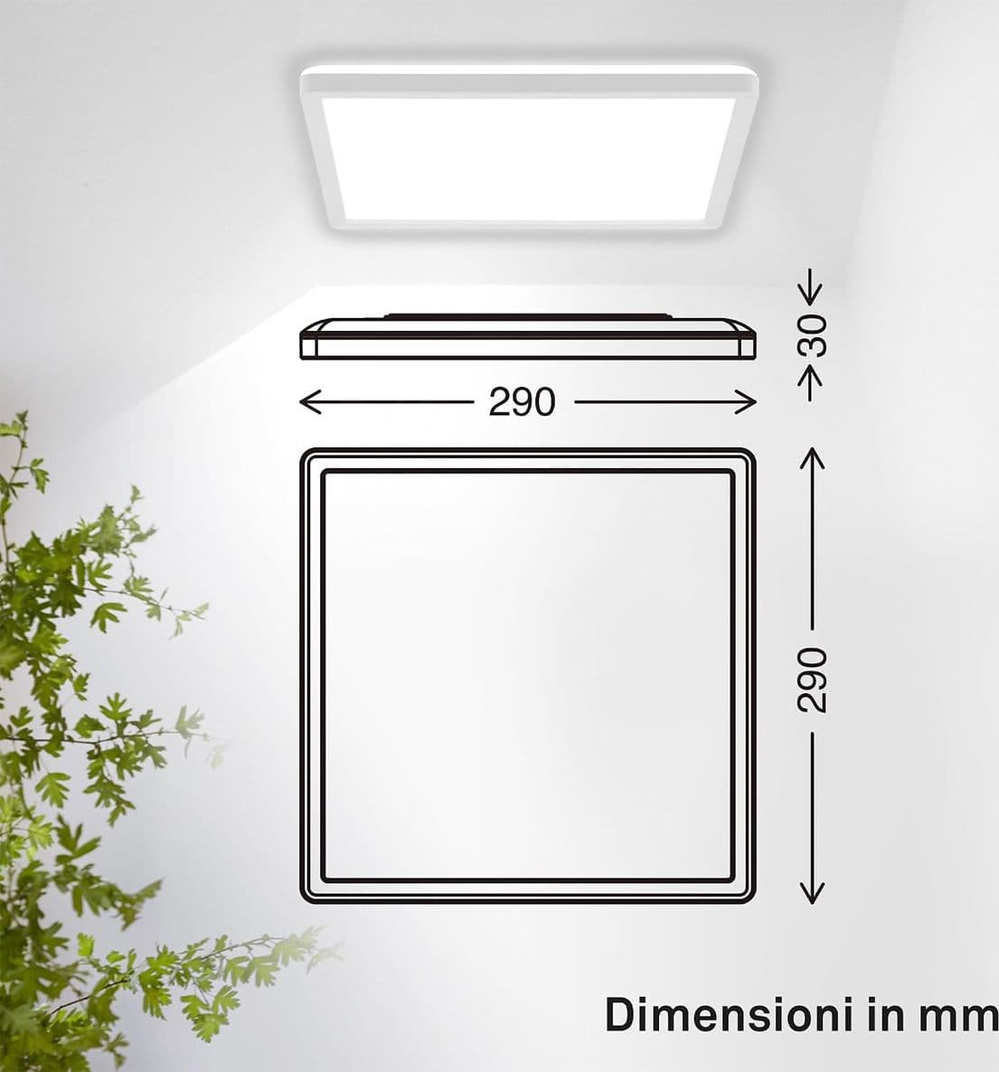 Plafoniera LED Ultrapiatta Quadrata con Retroilluminazione Indiretta Luce Bianco Neutro Impermeabile IP44 per Bagno e Cucina, 29x29x3 cm Bianco - 2