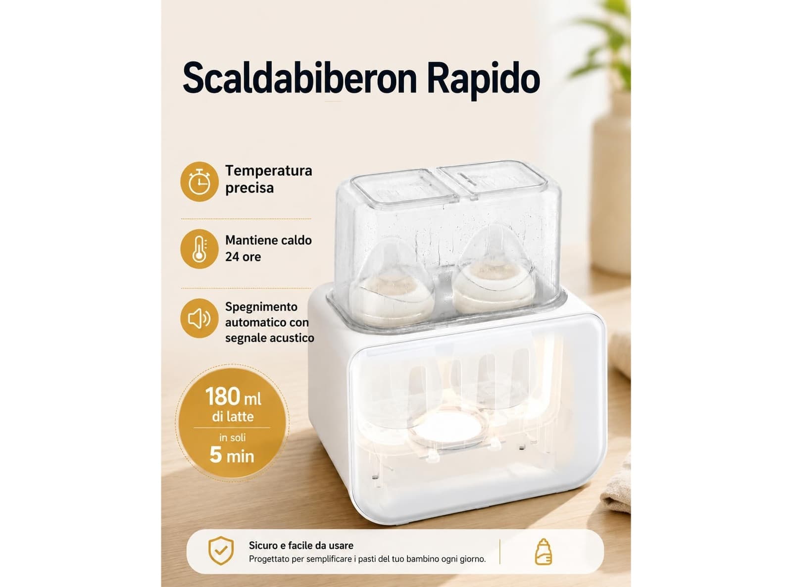 Scaldabiberon Doppio 9 in 1 con Sterilizzatore Controllo Preciso della Temperatura con Display LCD Mantiene in Caldo per 24 Ore Scongelamento e Scaldapappa Senza BPA Grownsy - 2