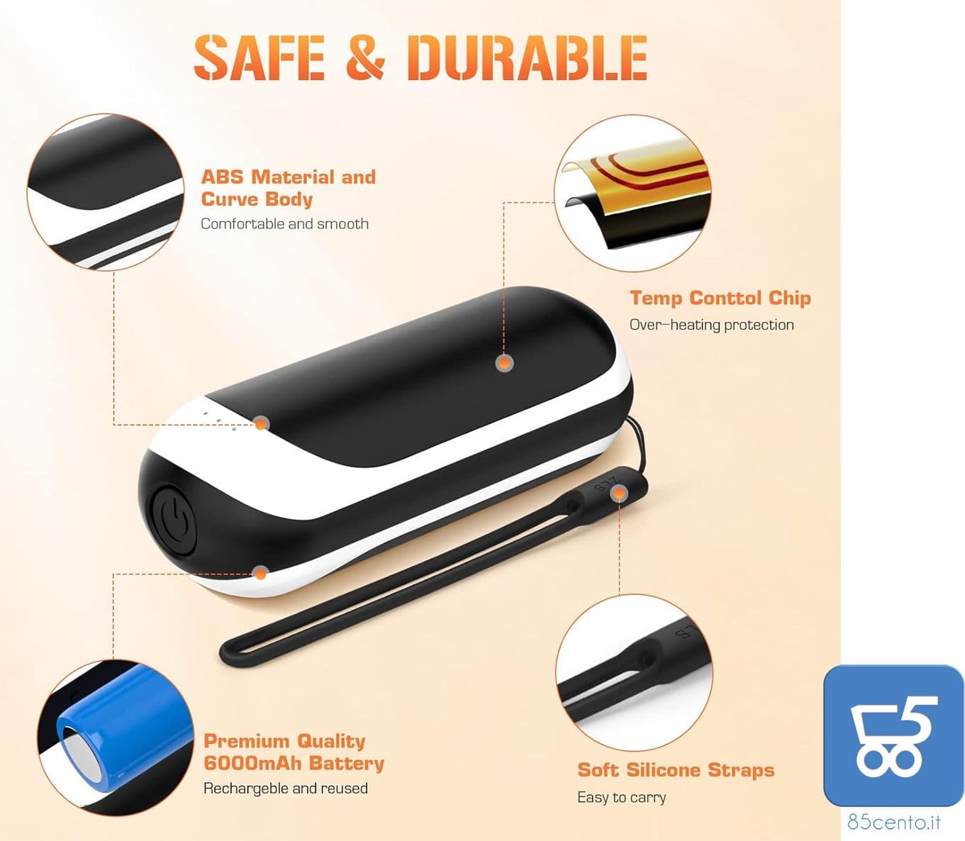 Scaldamani Ricaricabile 6000 mAh Portatile con 3 Modalità Riscaldamento a Mano Doppio Lato - 3