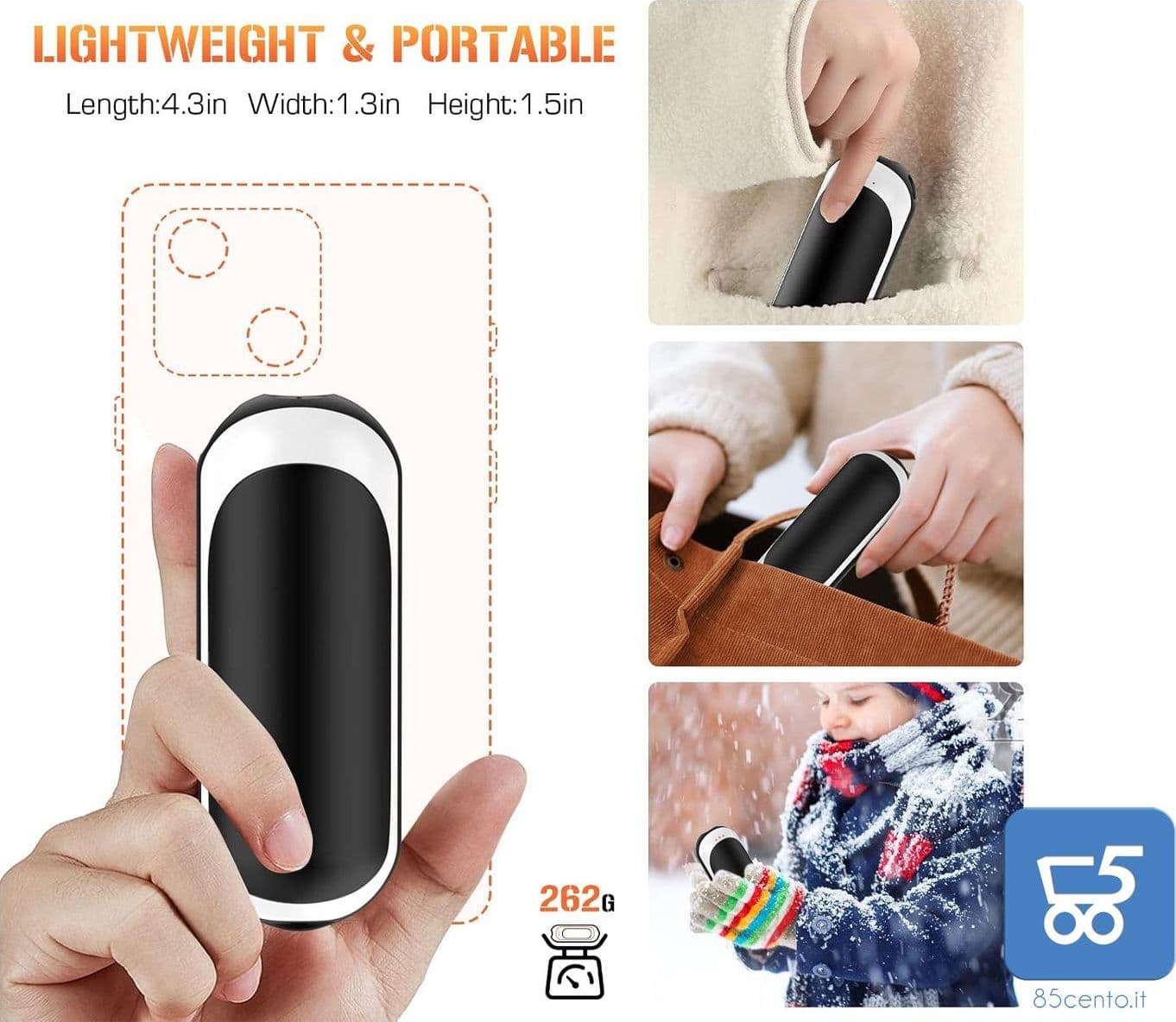 Scaldamani Ricaricabile 6000 mAh Portatile con 3 Modalità Riscaldamento a Mano Doppio Lato - 5