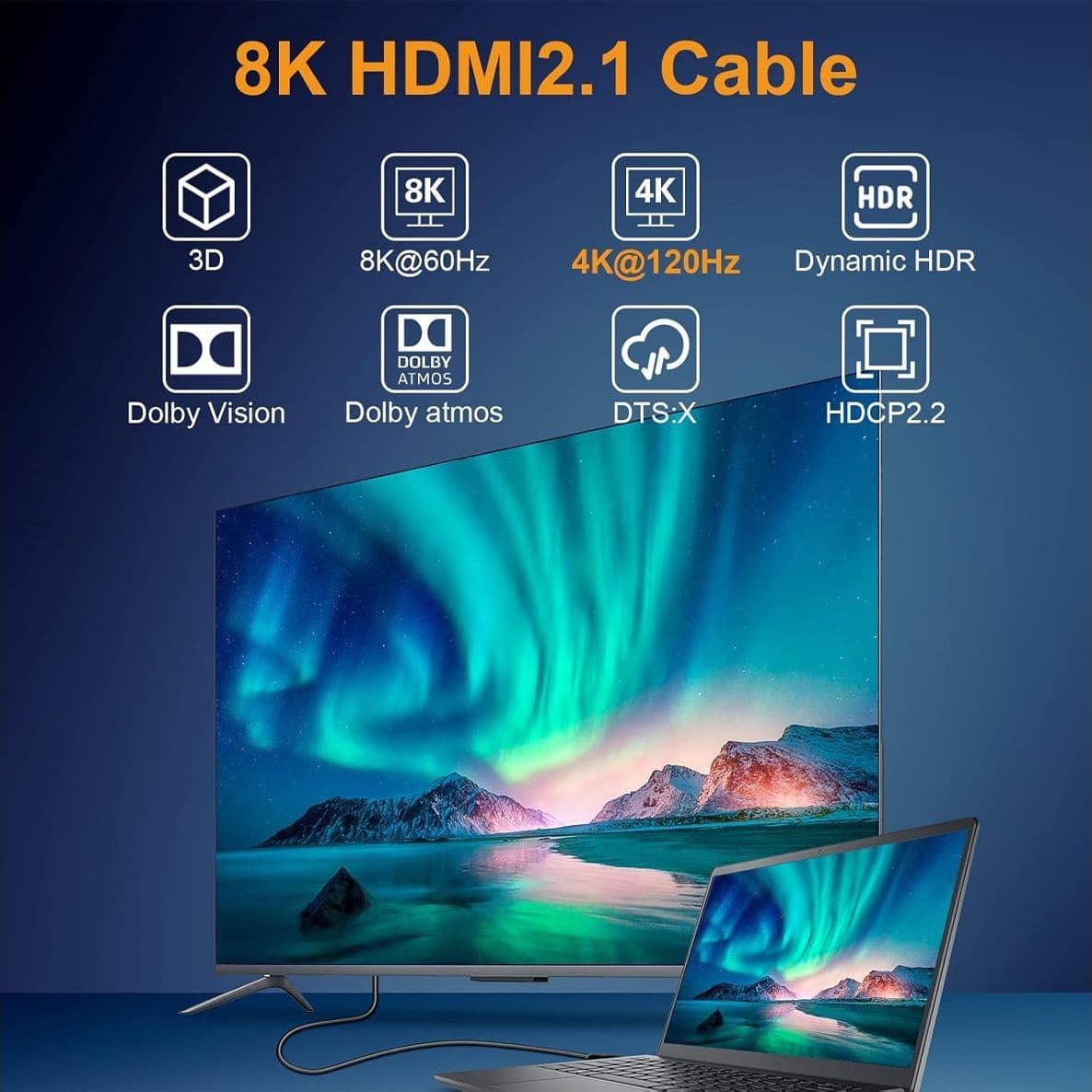 Set di 2 Cavi HDMI 2.1 da 1m Supporto 8K 60Hz e 4K 120H per Gaming e Home TV PC Laptop - 3