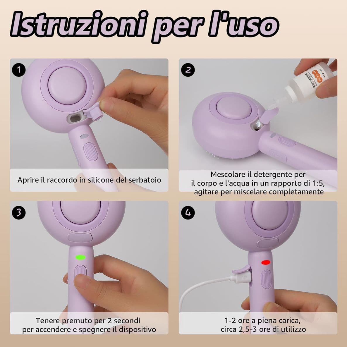 Spazzola Lollipop a Vapore per Gatti e Cani Pulizia e Relax con Acqua Calda con Cavo di Ricarica e Accessori - 2