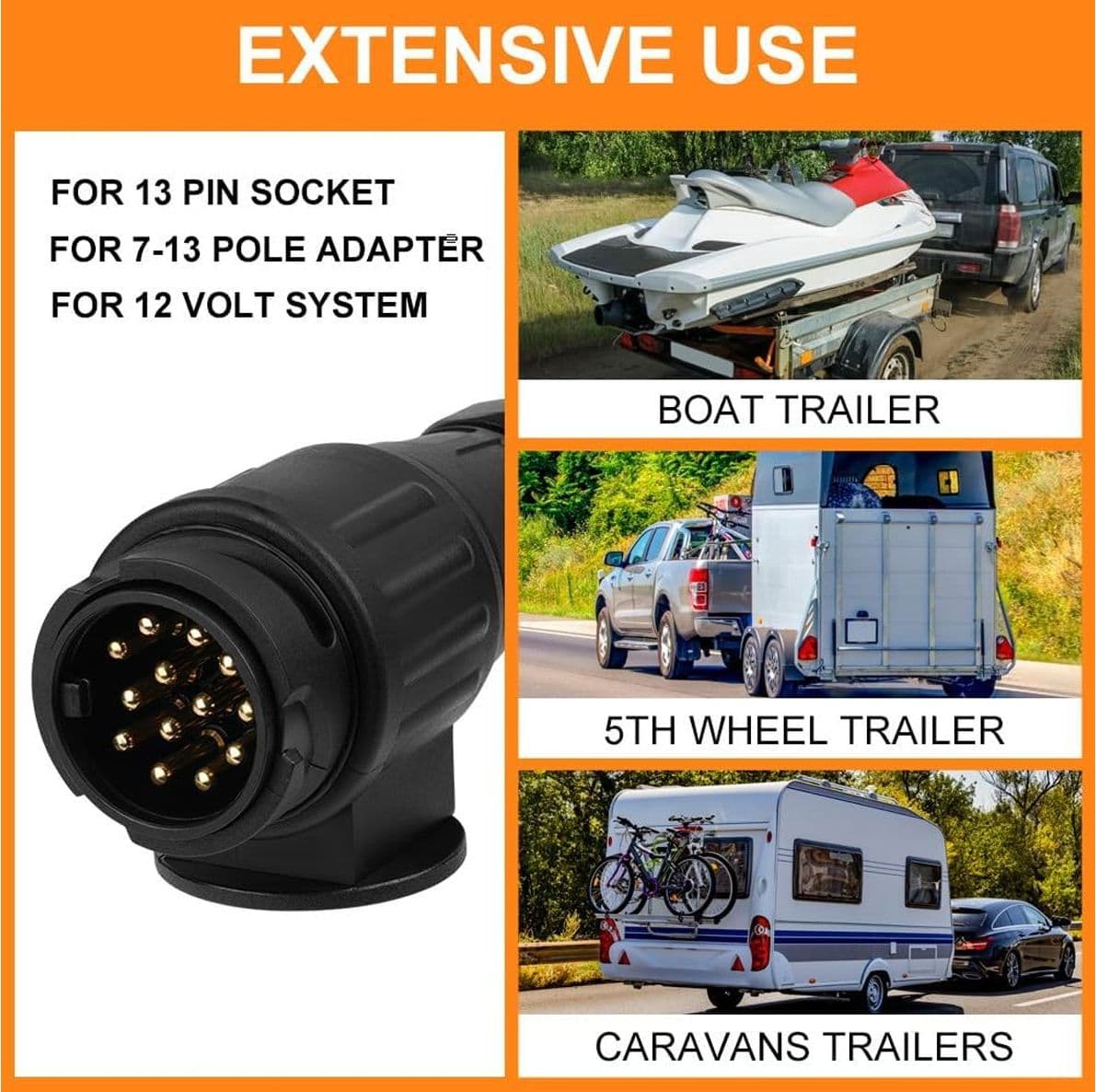 Spina Elettrica 13 Poli 12V Adatta per Rimorchio Autocarro RV Barca Caravan Connettori - 5