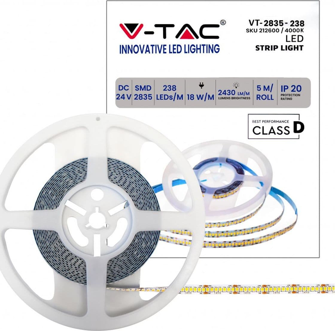 STRISCIA 1190 LED B. NATURALE 5MT VT-2835IP20-238 24V ALTO RENDIMENTO 135Lm/Watt 90w per Soggiorno e Interni - 2