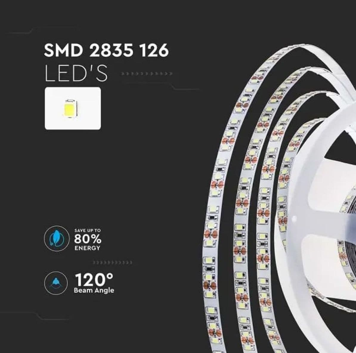STRISCIA 630 Strip LED Bianco Naturale 4000K lunghezza 5 Metri VT-2835IP20-126 24v Potenza 8W/m SMD 2835 Potenza Totale 40W - 4