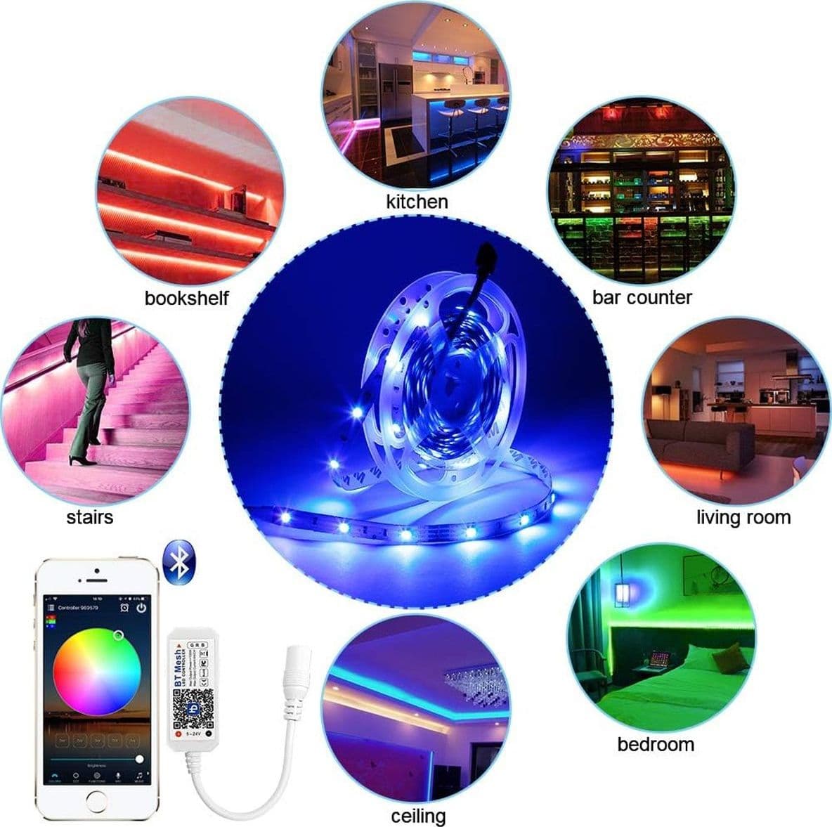Striscia LED 10M Smart Bluetooth 5050 RGB  Controllato da APP Smartphone Android e IOS - 2
