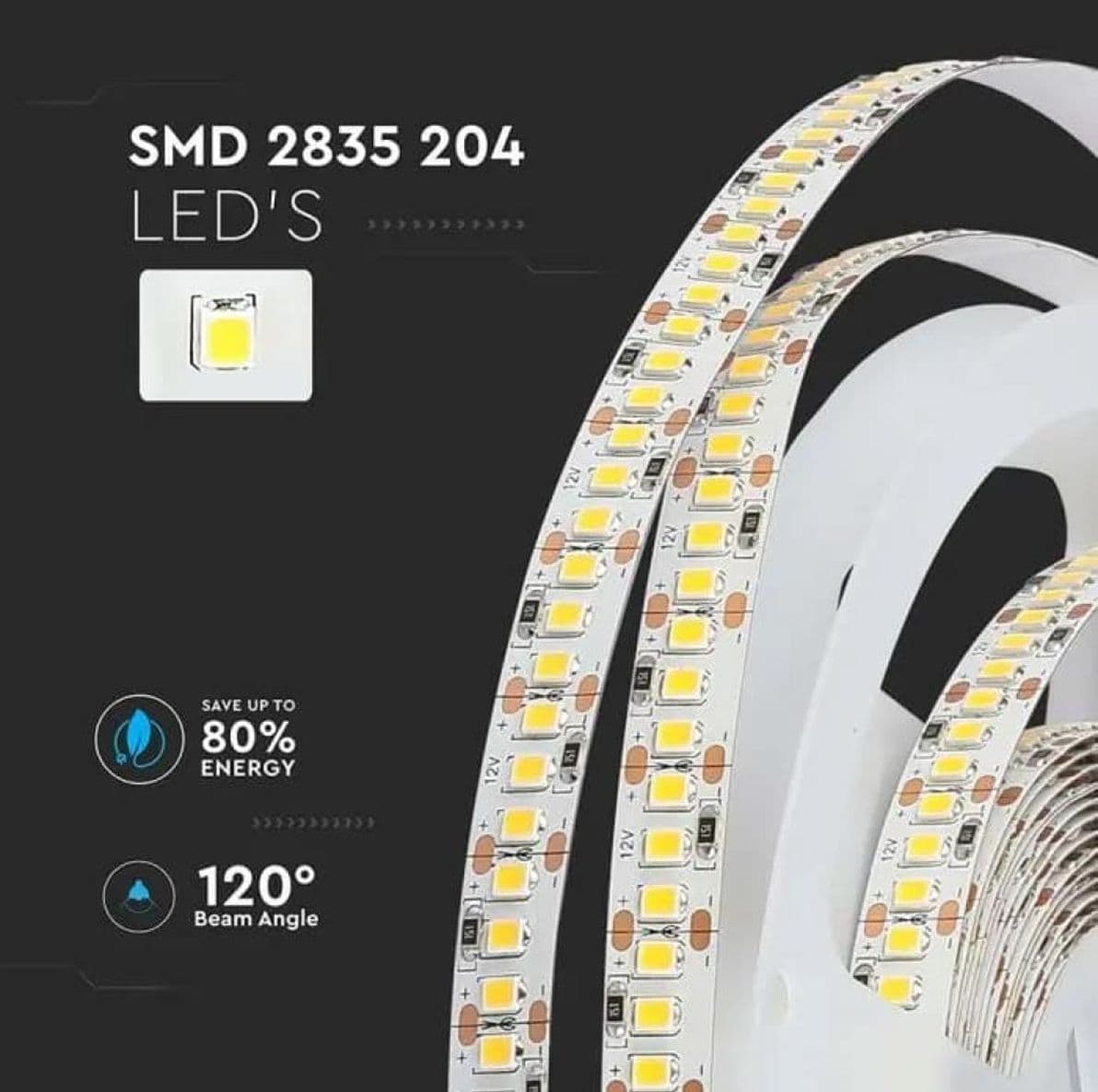 STRISCIA LED BIANCO NATURALE 4000K 5 METRI VT-2835IP20 85W 12V Dimmerabile 8500 Lumen 120° da Interni per Cucine Stanza da Letto - 2