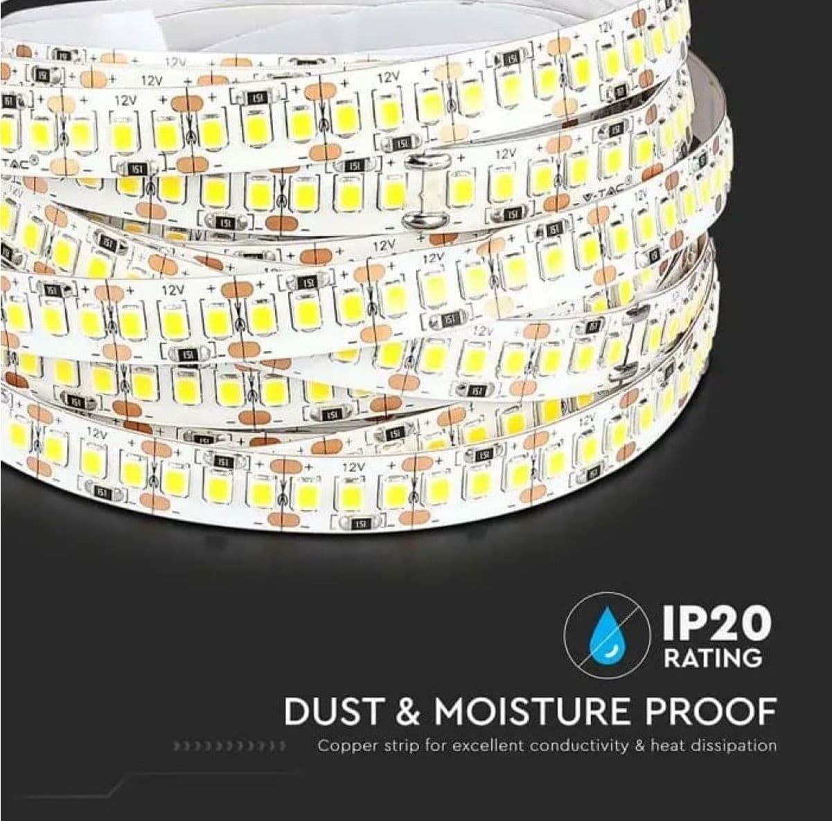 STRISCIA LED BIANCO NATURALE 4000K 5 METRI VT-2835IP20 85W 12V Dimmerabile 8500 Lumen 120° da Interni per Cucine Stanza da Letto - 3