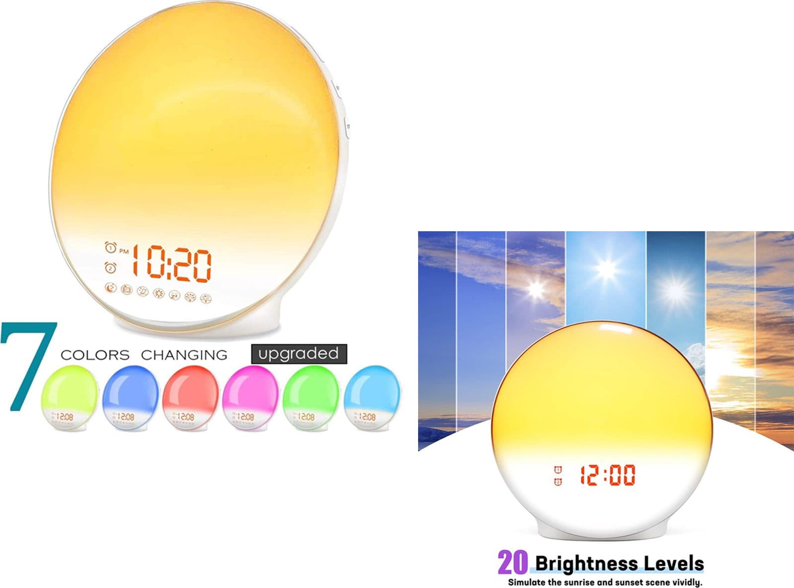 Sveglia da Comodino Digitale Luminosa Smart per Bambini Luce Notturna Led con Doppia Sveglia FM Radio 7 Colori 7 Suoni Naturali - Demo espositiva priva di confezione - 2