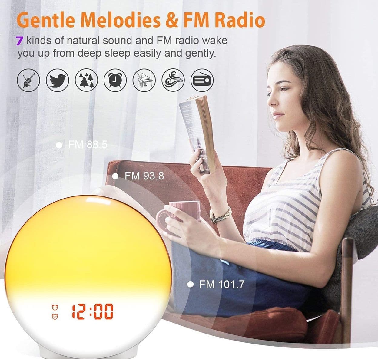 Sveglia da Comodino Digitale Luminosa Smart per Bambini Luce Notturna Led con Doppia Sveglia FM Radio 7 Colori 7 Suoni Naturali - Demo espositiva priva di confezione - 3